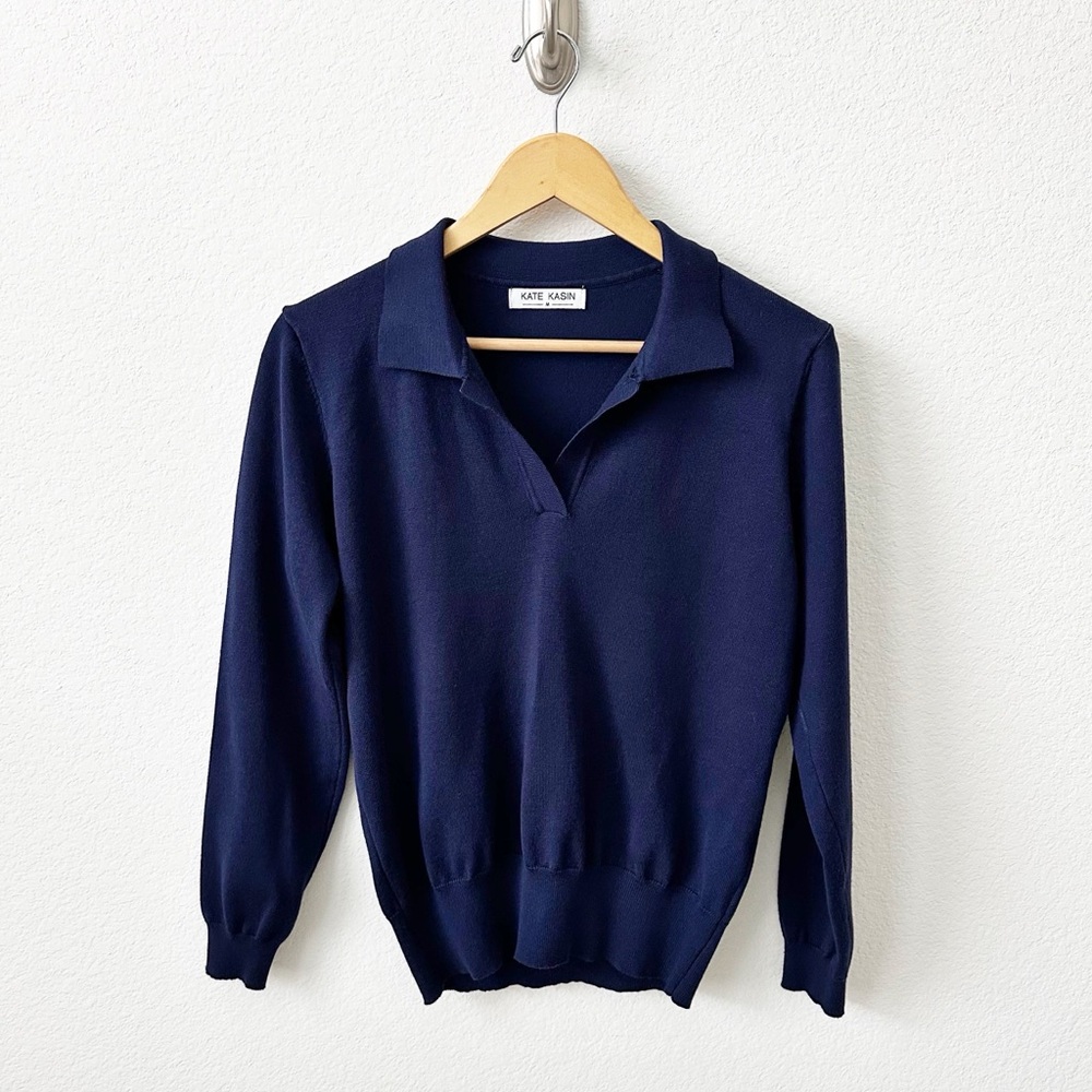 Kate Kasin Polo 3/4 Sleeve Navy Size M